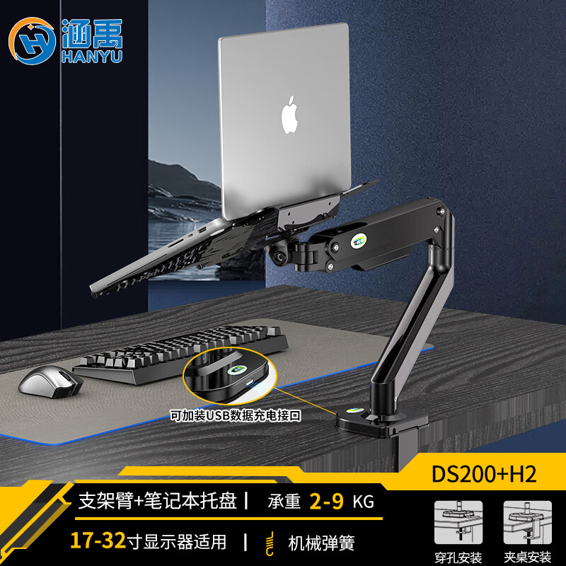 埠帝笔记本支架机械臂悬空电脑显示器摇臂显示屏幕双屏vesa二合一拖二 笔记本托盘H2支架DS200黑色