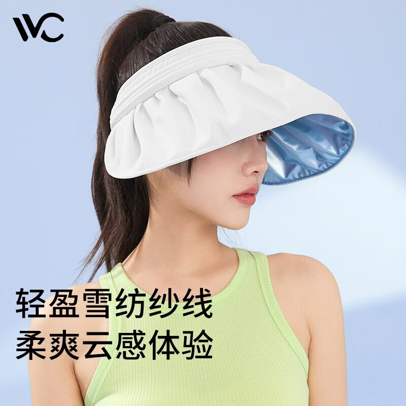 VVC防晒帽女春夏蓓蕾遮阳帽太阳帽防紫外线季户外夏季遮阳防晒帽子 冰川白（可折叠+防风绳）