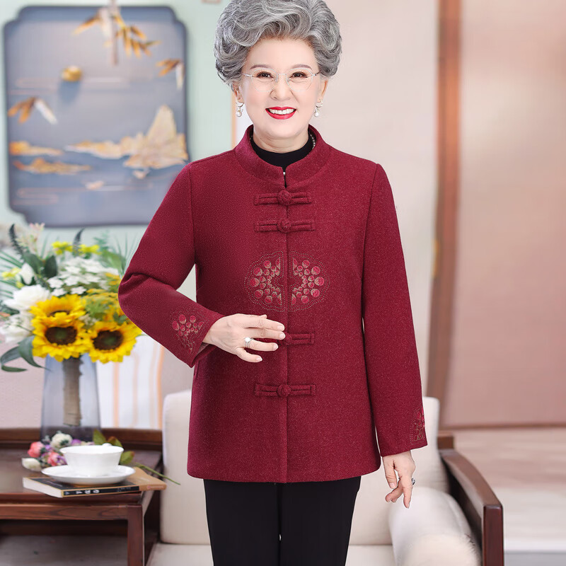 麦娅洛 100岁老奶奶生日秋季服装老年人秋冬唐装上衣奶奶秋装毛呢外套
