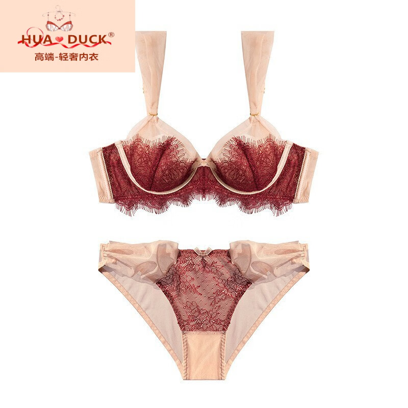 hua · duck品牌轻奢国际法式蕾丝内衣女大胸显小大码文胸防下垂上托