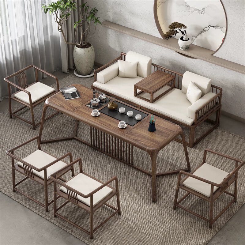 墨申茶桌办公桌一体桌新中式实木椅组合功夫茶台茶室办公室现代禅意简