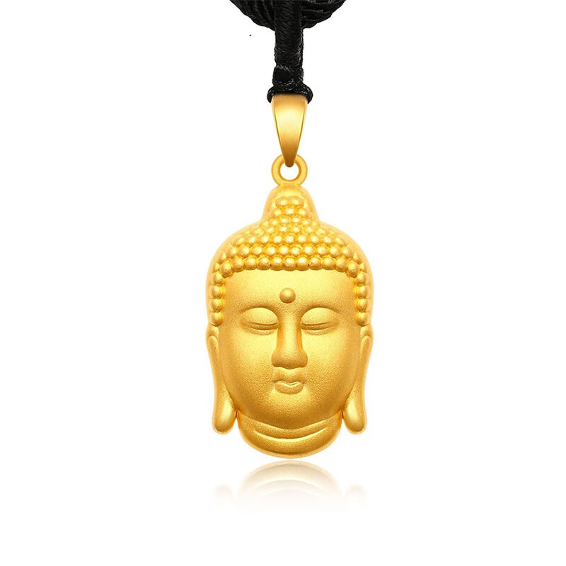 金挂坠3d硬金佛头小萌佛项链女妇女节礼物 双面佛吊坠【配送红绳】