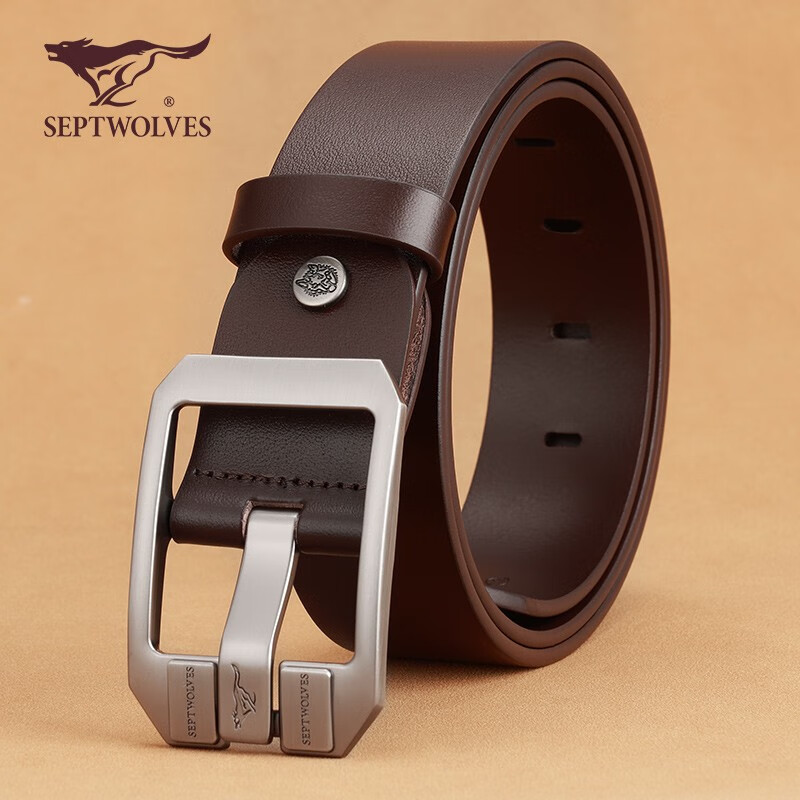 七匹狼针扣男士皮带真皮高档品牌2024新款头层纯牛皮裤腰带皮 咖色