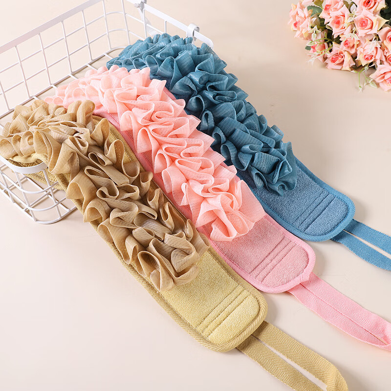 家用搓背条浴花两用搓澡巾长条洗澡巾错搓背沐浴花拉背条 粉色