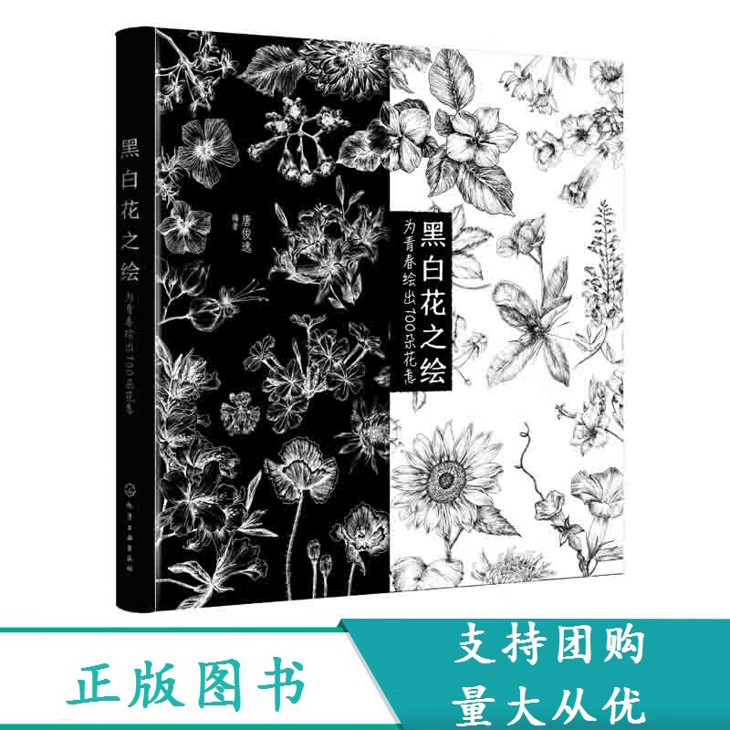 【正版速发】b黑白花之绘 为青春绘出100朵花意 初学者铅笔素描手绘零