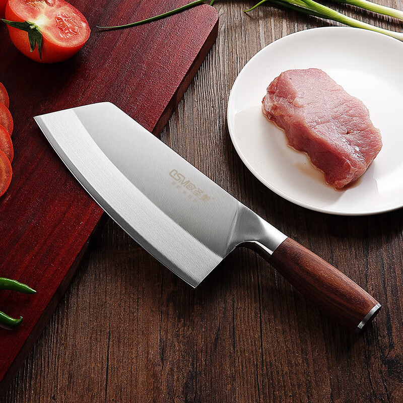 欧圣美 菜刀家用不锈钢菜刀具 厨房单刀切片切肉刀花梨木手柄