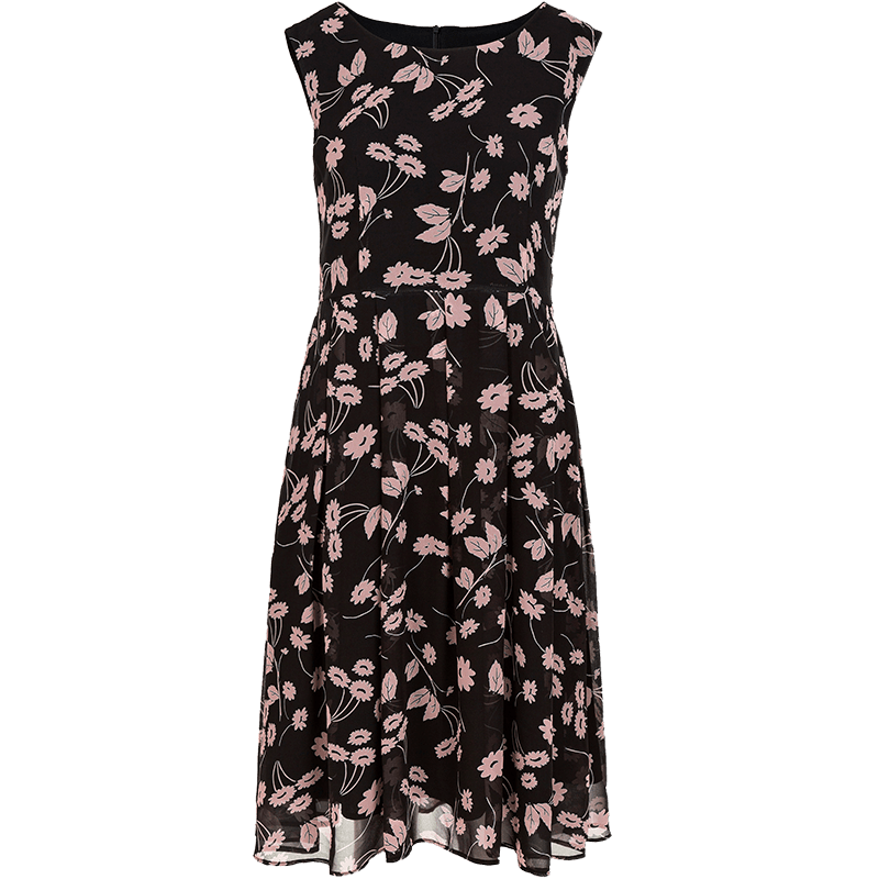 名師路雪紡印花連衣裙春夏裝新品時尚優(yōu)雅垂順無袖收腰A字裙 10粉紅 M