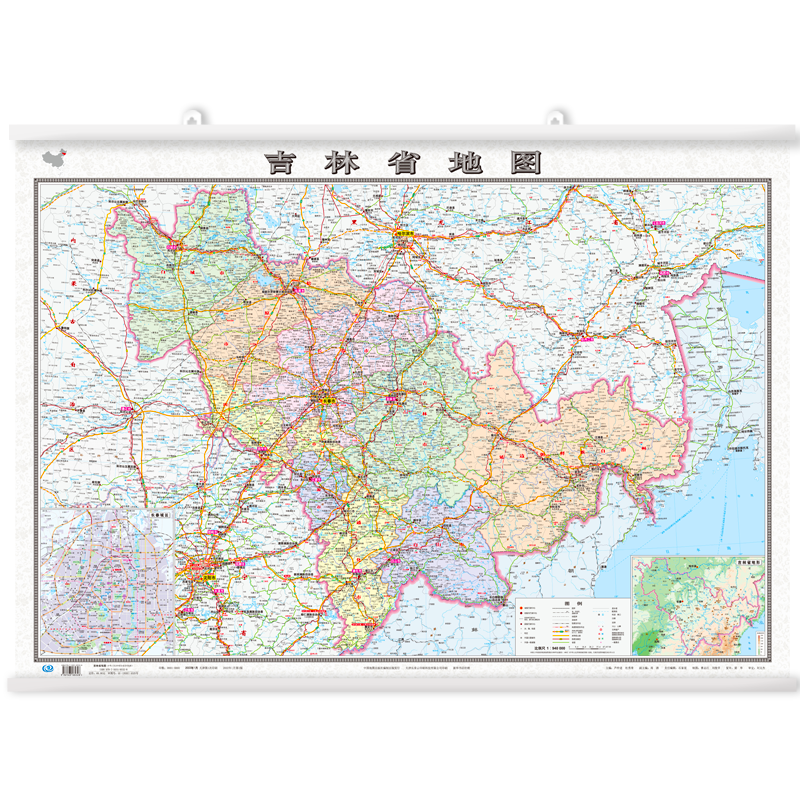 吉林省地图2022版挂图带杆约1.1*0.8米覆膜挂杆贴墙用图家用办公商务会议室用交通行政区划