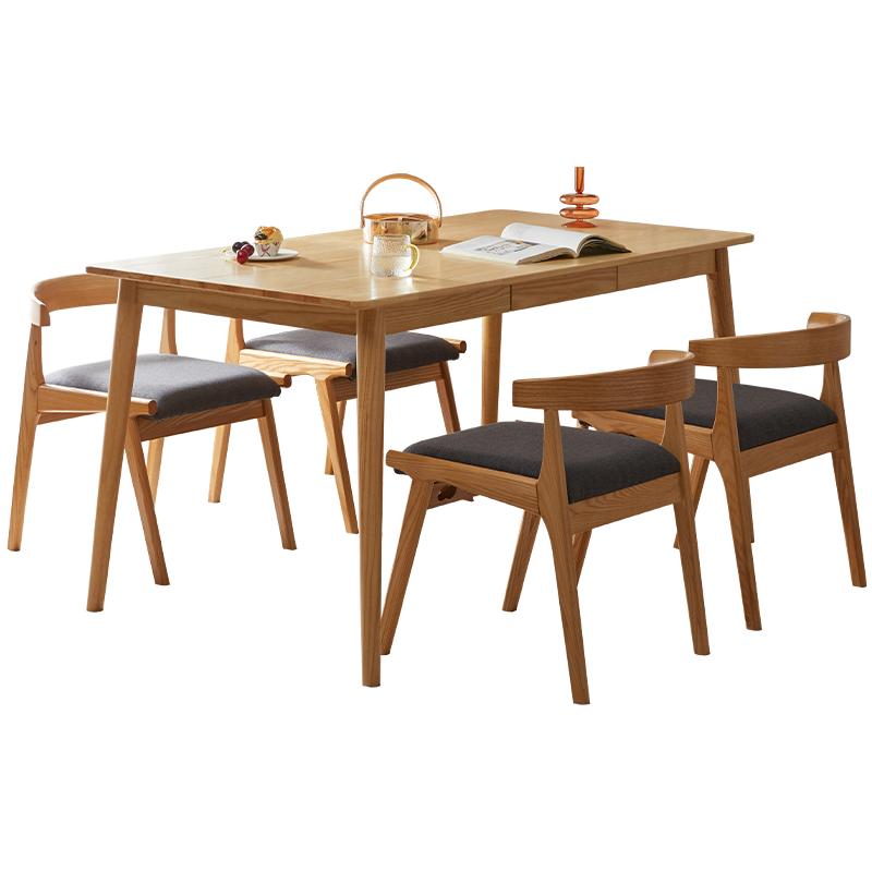 艺柳园 餐桌实木餐桌北欧餐桌椅组合家用小户型餐厅桌椅套装现代简约长方形吃饭桌子 一桌四椅套装 1.2m单桌带抽屉