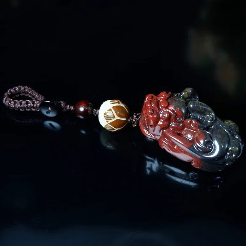 韩生生鸡血玉貔貅鸡血石吊坠桂林玉石吊坠皮休皮丘挂520情人节送男