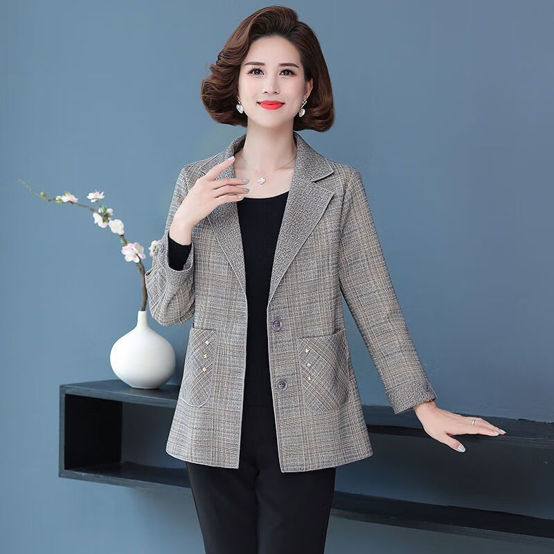 婵栩中年女士春秋休闲单层西装时尚妈妈秋装外套40岁50中年妇女小西装