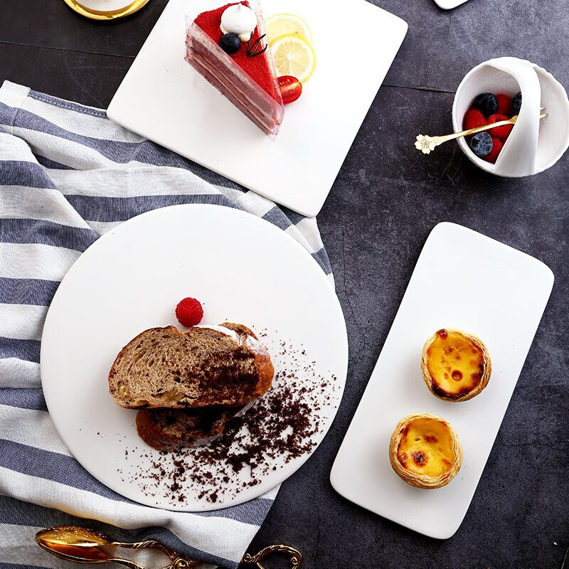 白色陶瓷长方形平盘牛排西餐盘餐具家用寿司盘日式甜品蛋糕平板盘 6