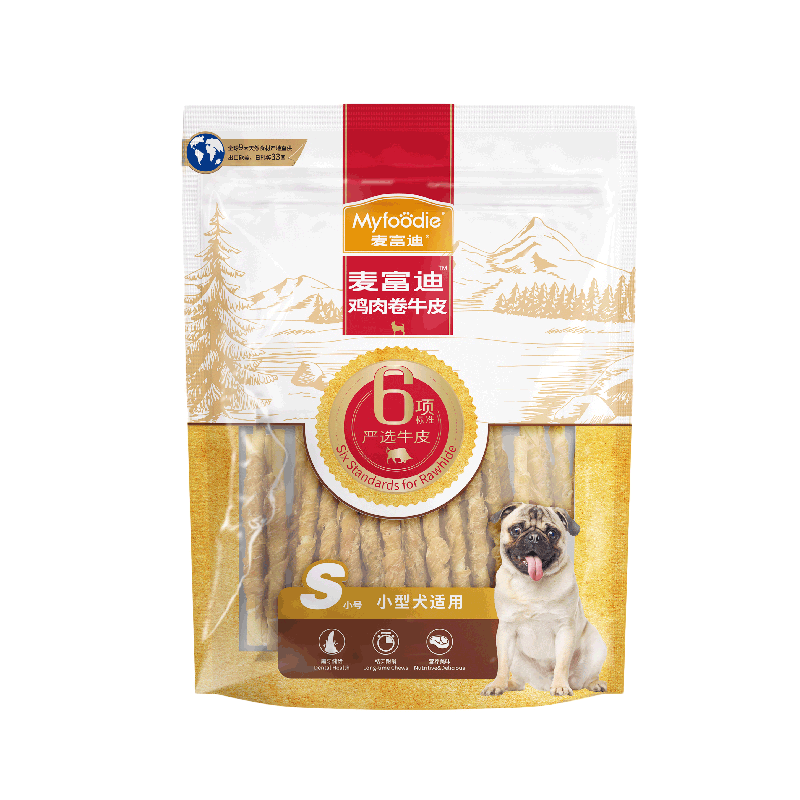 麦富迪 狗狗宠物零食磨牙棒 小型犬洁齿咬胶鸡肉卷牛皮510g