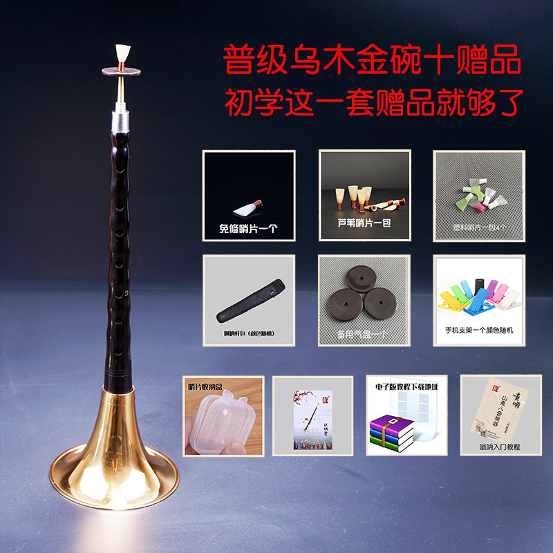 吹点奏唢呐乐器全套初学者民间喇叭 【初学套餐】乌木d调金碗 十大