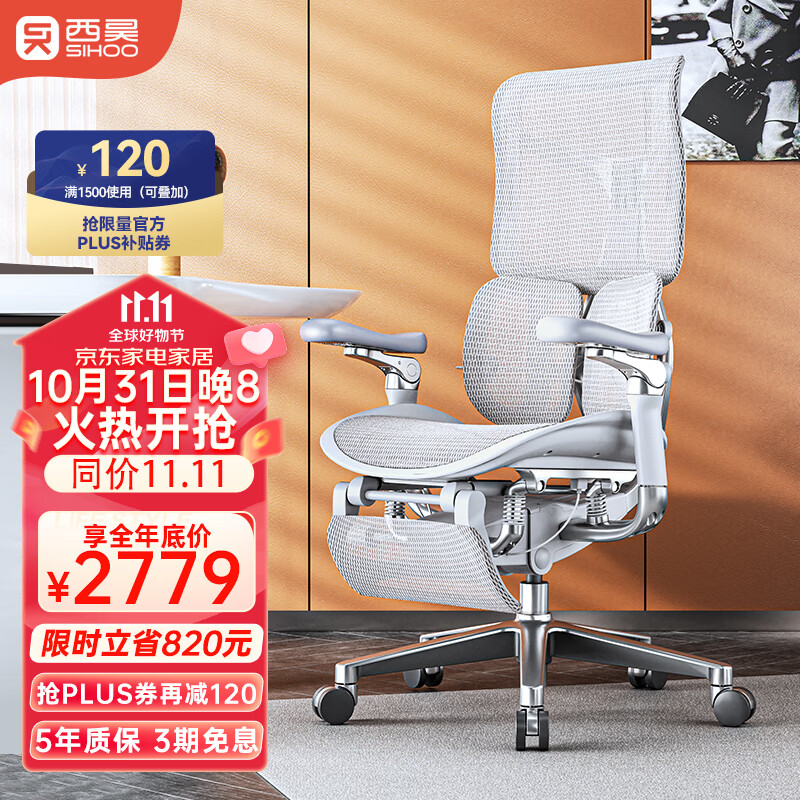 西昊 Doro S300 人体工程学椅电脑椅办公椅电竞椅书房学习学生宿舍椅 S300云白 （包安装）