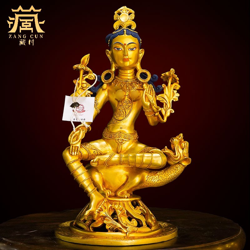 藏村藏传铜鎏金《绿度母》神像摆件居家佛堂神龛供奉佛像桌面艺术品