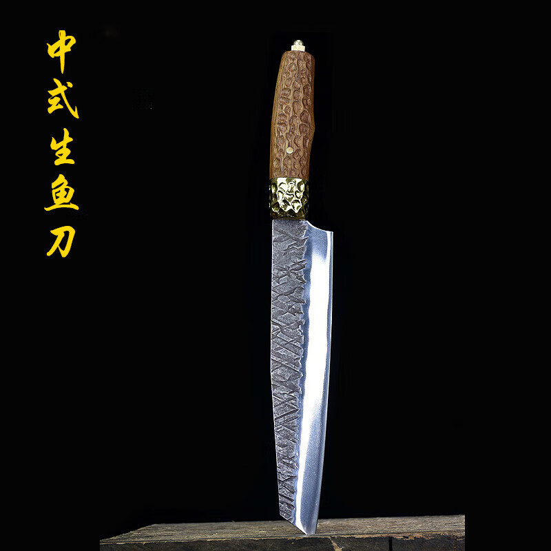 龙虎刀剑龙泉手工锻打中式生鱼片刀寿司料理刀火腿分割刀锋利剃骨切肉