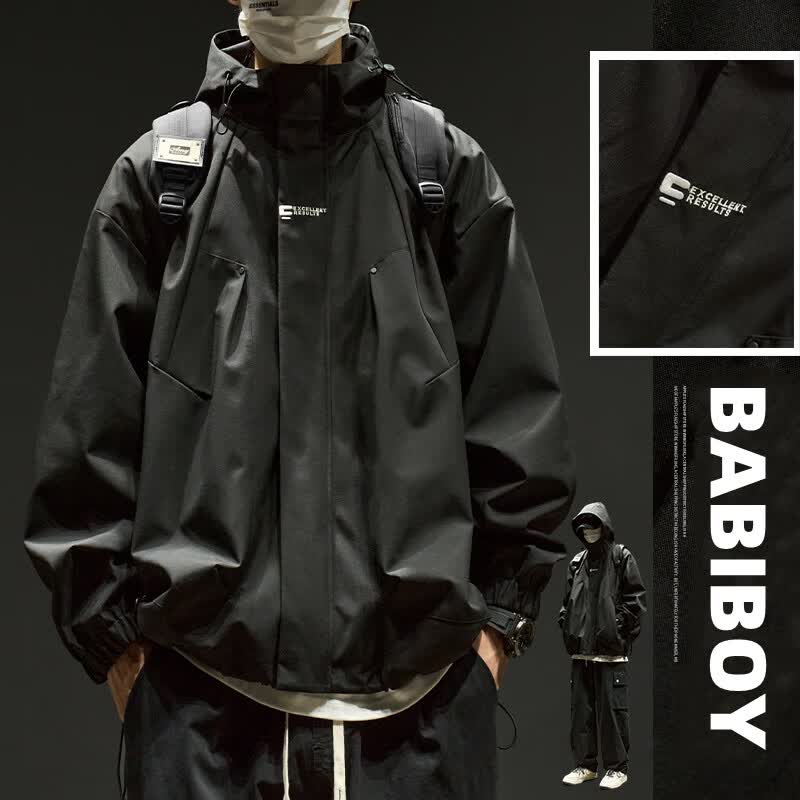 BABIBOY冲锋衣男秋冬季夹克男连帽防风机能户外上衣外套男 黑色 L 高性价比高么？
