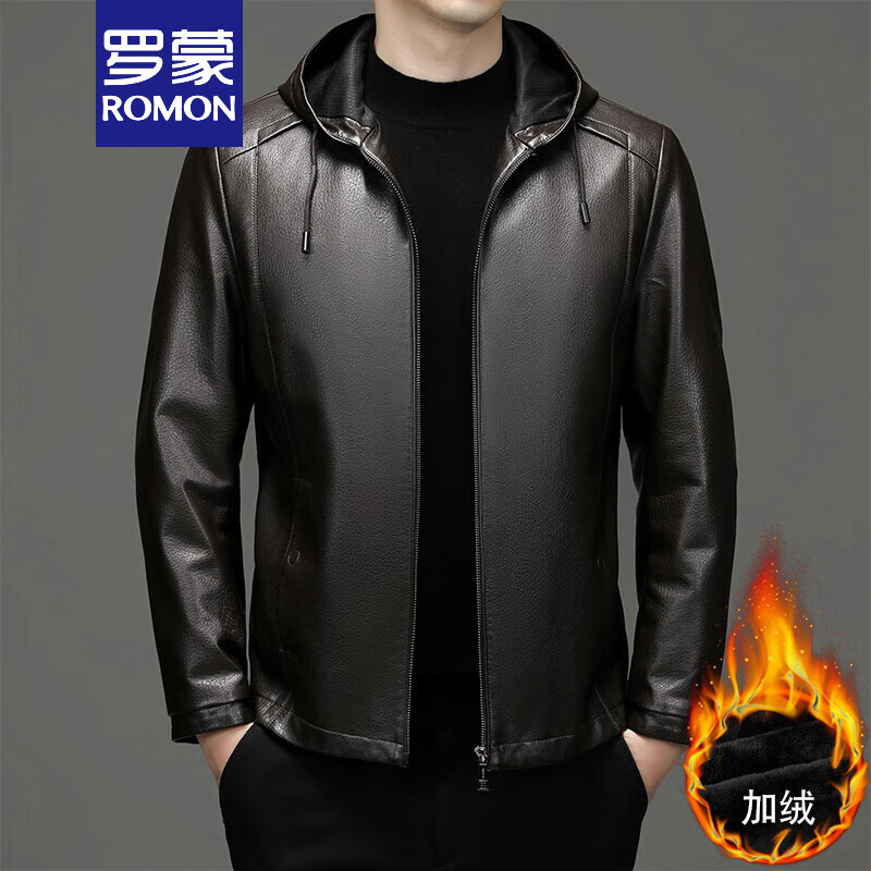 罗蒙（ROMON）真皮皮衣男海宁绵羊皮外套春秋冬新款休闲百搭连帽黑色加绒皮夹克 咖色加绒 M/170怎么看?