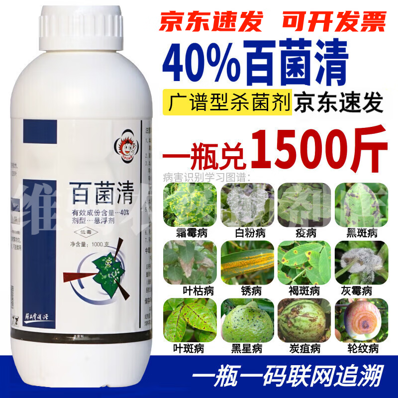 百菌清40%防治灰霉病霜霉病碳疽叶斑病黑斑病白粉疫病杀菌剂 1000g