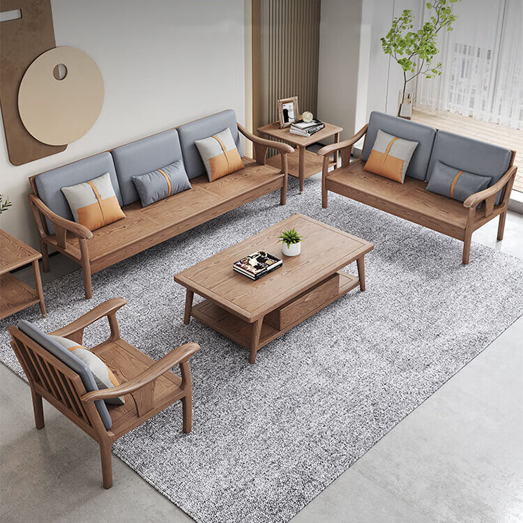 实木沙发组合冬夏两用双面小户型水曲柳日系原木风沙发 【白蜡木】