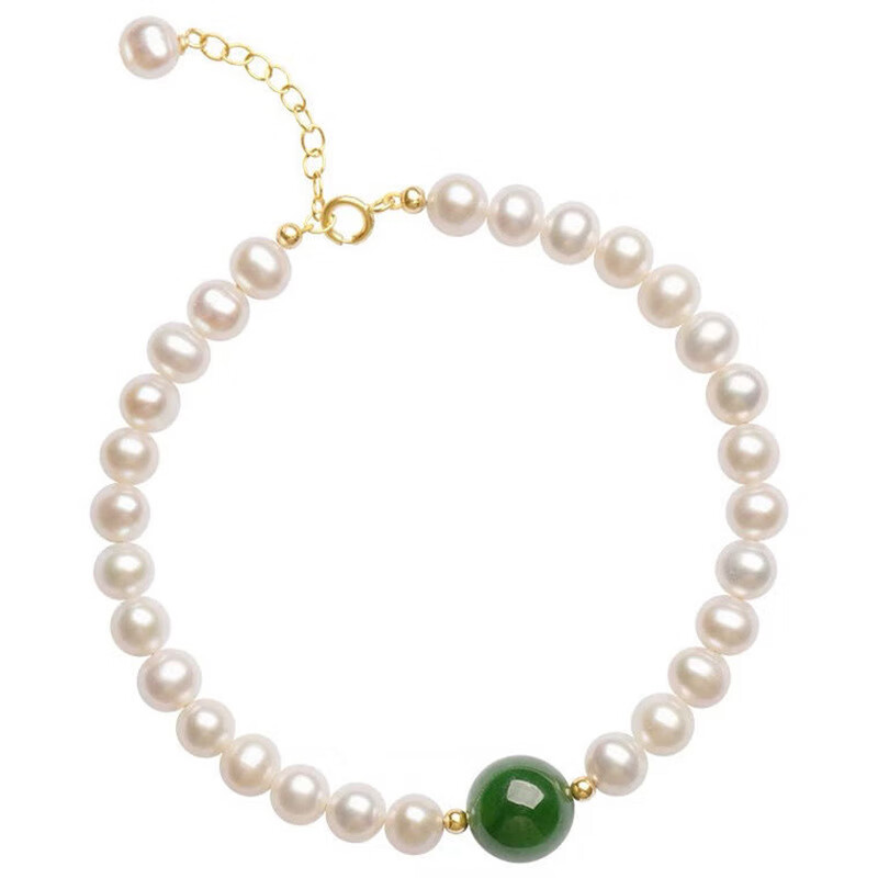 赤瑕宫珍珠和田玉手链女简约百搭s银小众设计高级感新品 珍珠和田玉