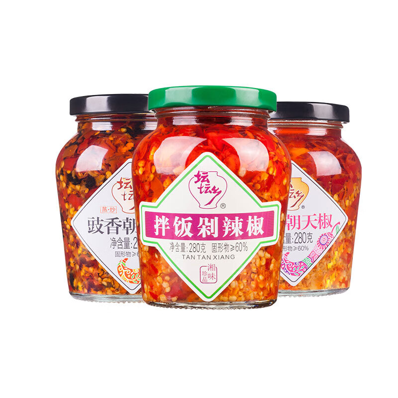 坛坛乡剁辣椒拌饭蒜香豉香蒸鱼280g*3瓶下饭炒菜剁椒鱼头湖南特产 (豉
