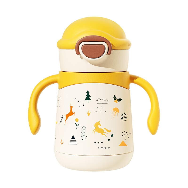 NEVS宝宝316不锈钢吸管婴幼儿童保温水杯壶学饮儿童外出家用 奶格米 280ml