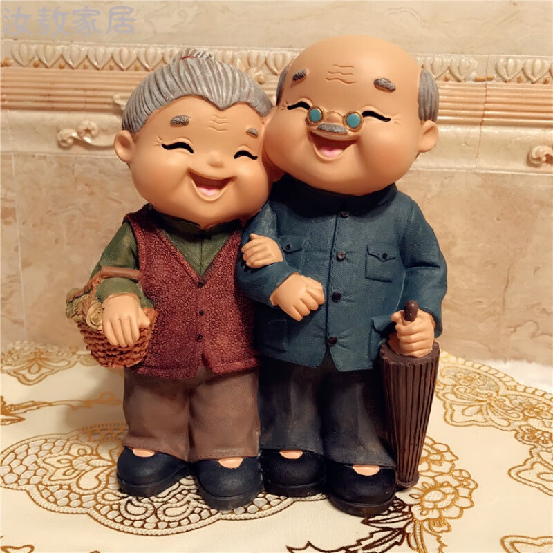 情侣夫妻老头老太太摆件骑车相守相伴家居摆件结婚记念日长辈礼物w