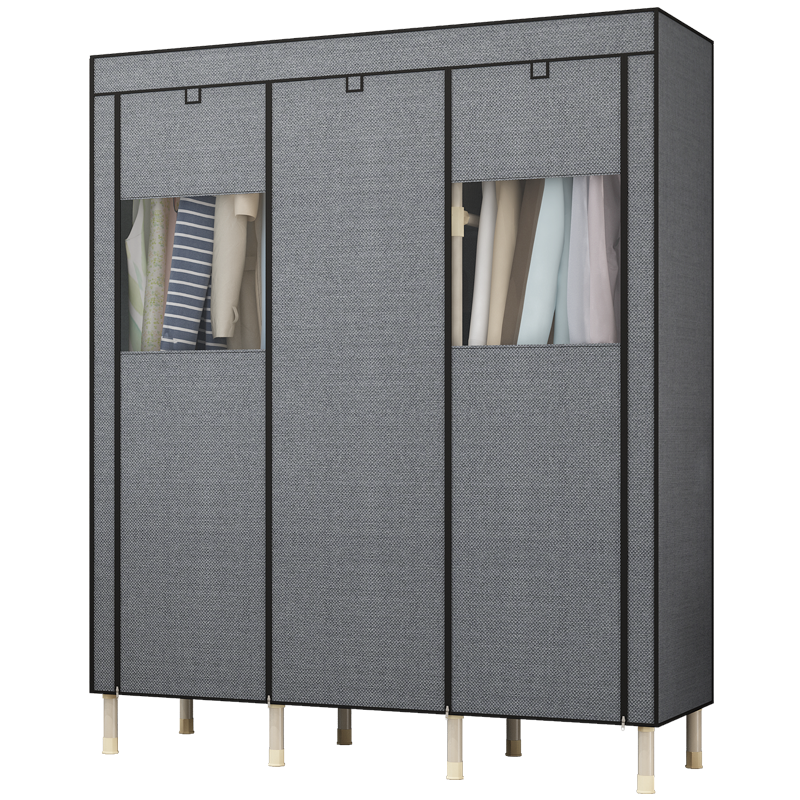 勇拓者简易衣柜布衣柜钢管加粗加厚卧室寝室收纳布艺衣橱储物柜加固防尘防潮柜学生宿舍单双人150s灰