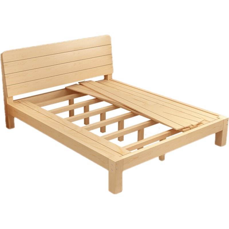 苏购 实木床1.5米松木双人经济型现代简约1.8m出租房简易单人床1.2床架 【六根龙骨满铺】40高不带抽屉 加厚加固 1000mm*2000mm  框架结构