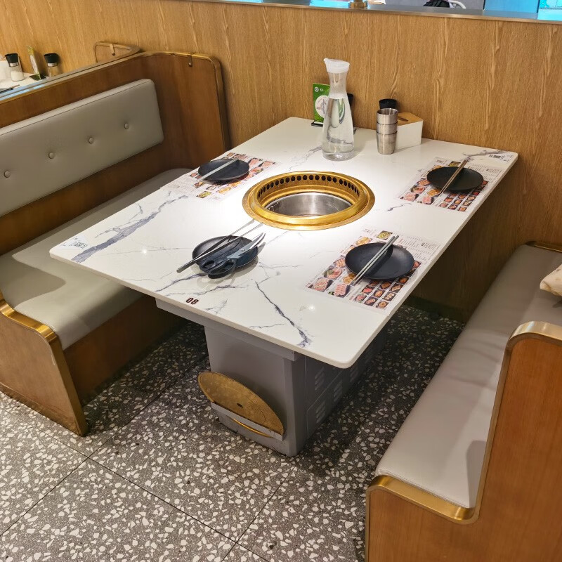 空梦 自助韩式烤肉桌大理石烤涮一体火锅无烟自净化炭火烧烤店桌椅