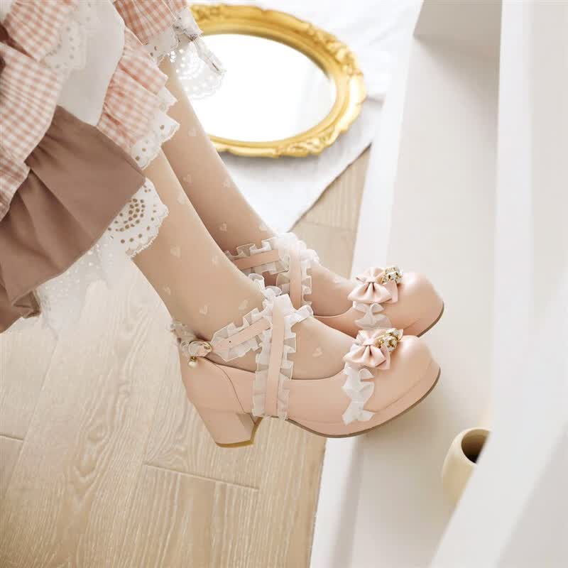 有恪洛丽塔鞋子大码lo鞋蝴蝶结学生圆头汉服cos单鞋仙女公主鞋配裙子