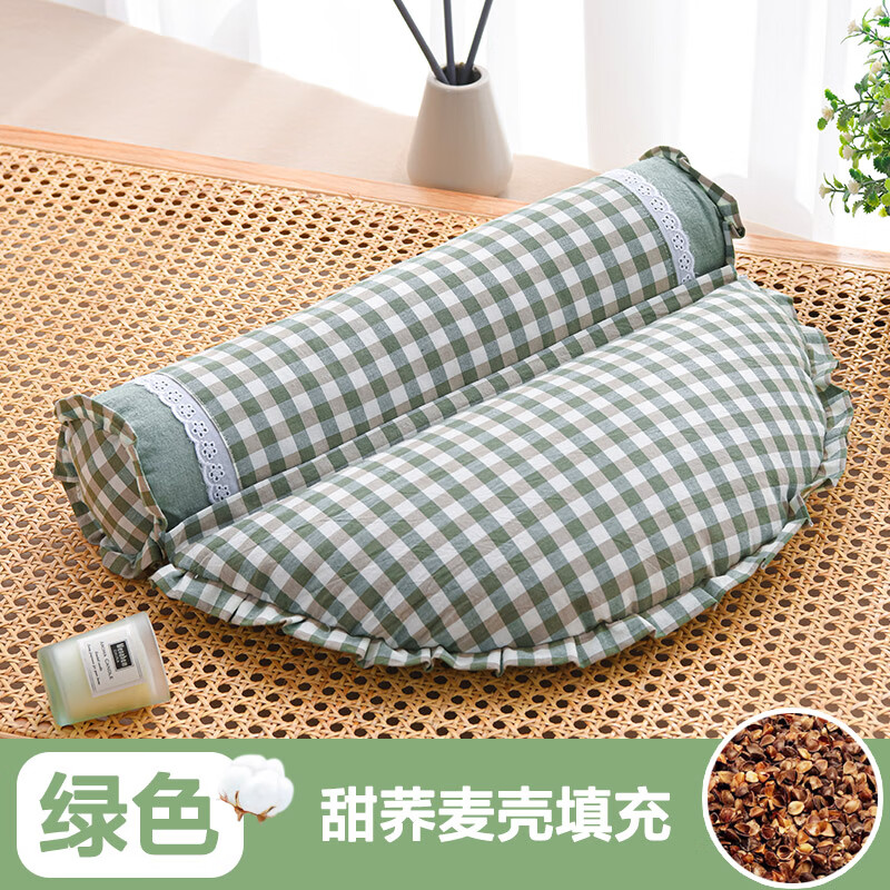 悠客家荞麦皮颈椎硬枕头睡觉专用成人圆柱枕糖果枕 半圆组合枕~绿色