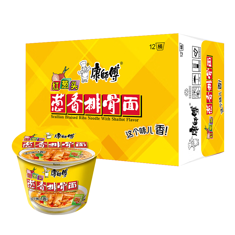 限地区plus会员康师傅方便面红葱头葱香排骨面85g12桶2件