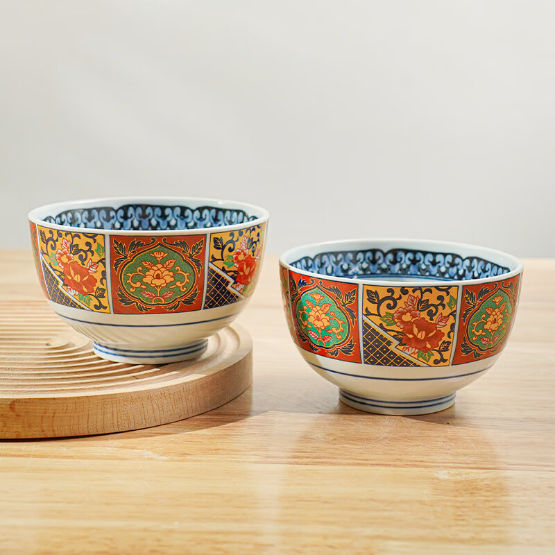 美浓烧（Mino Yaki）日本进口宫廷风碗有田窑彩瓷工艺碗5英寸饭碗YG130两件套