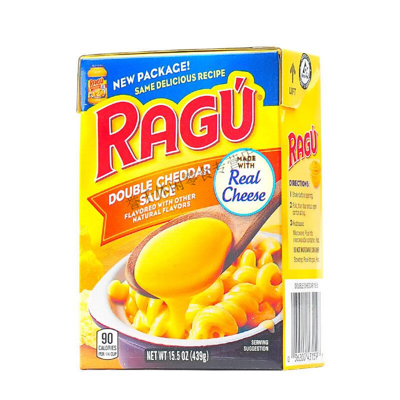 美国进口ragu乐鲜双重芝士酱车达奶酪酱汉堡面包沙拉意面酱料453g 乐