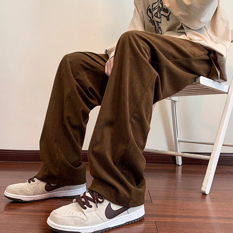 逗菁日系坠感灯芯绒男裤秋冬款oversize棕色裤子男美式复古直筒休闲裤