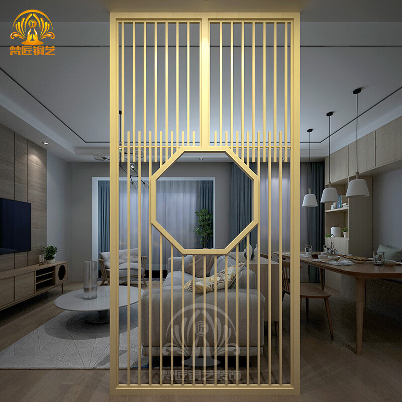 梵戒铜玄关隔断格栅客厅正对门别墅铜艺装饰新中式屏风镂空花格纯黄铜