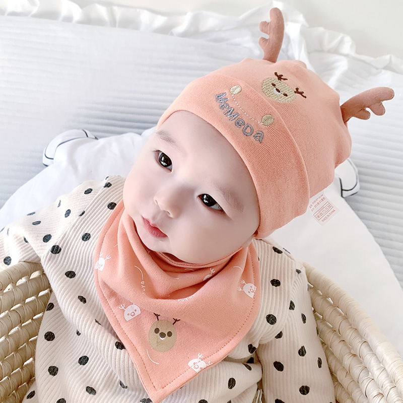 婴儿帽子春秋款纯棉可爱超萌套头帽薄护卤门新生儿胎帽男宝宝帽冬 桔