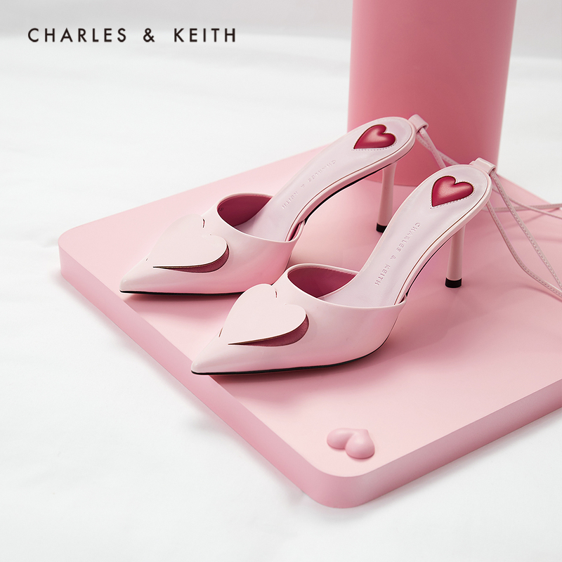 CHARLES&KEITH22春新品CK1-60361387女士情人节爱心绑带尖头凉鞋 粉红色Pink 36