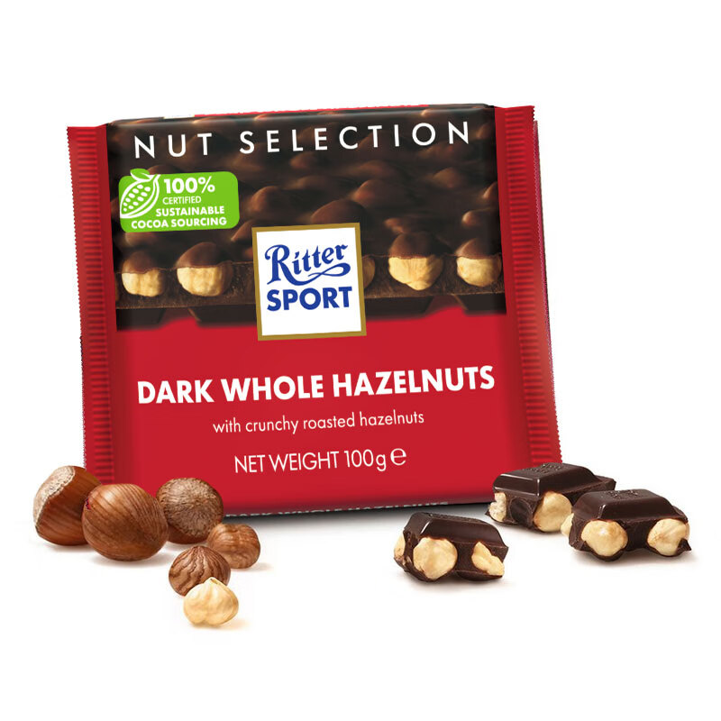 瑞特滋（RITTER SPORT）全榛子黑巧克力 100g 休闲零食糖果节日礼物送男女友德国原产
