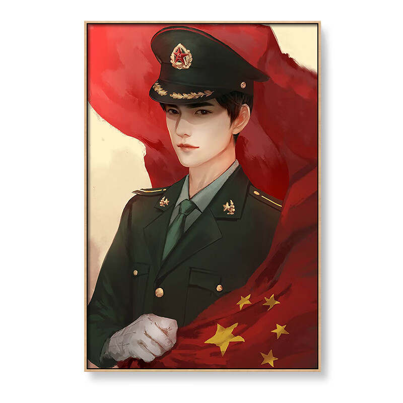 军人绘画 国旗手工画军人警察公安消防兵哥哥diy数字油彩画五星红旗
