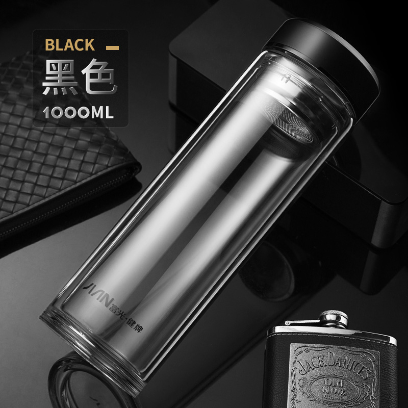 富光大容量玻璃杯男双层水杯便携夏天透明泡茶杯子大号杯子1000ml