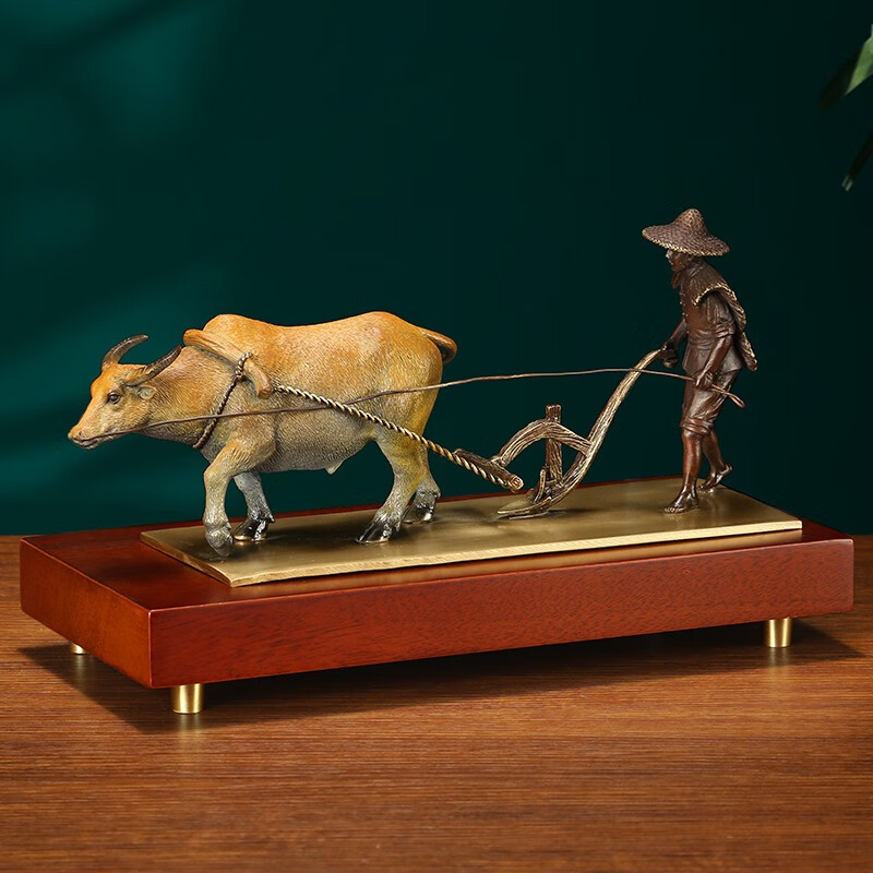 吉善堂全铜春耕秋收丰收耕牛工艺品家居客厅酒柜书房办公室中式装饰