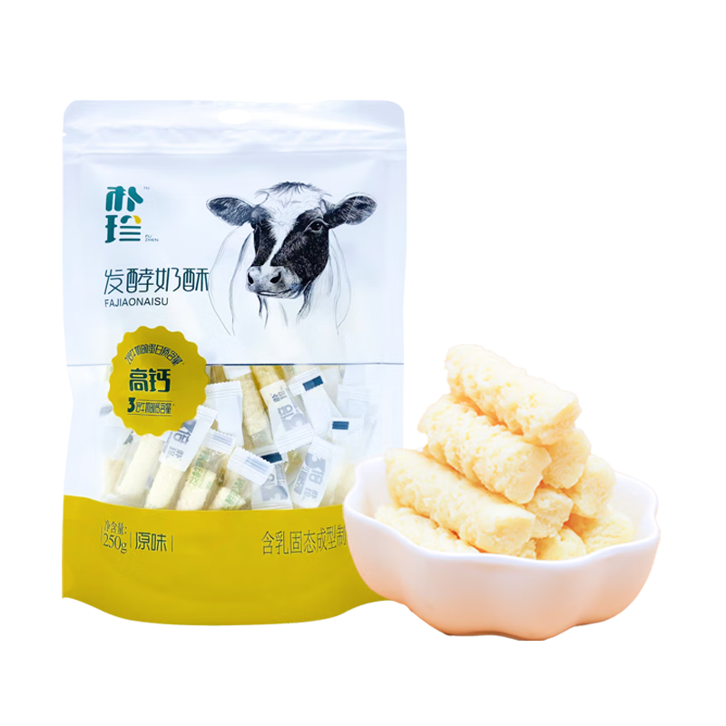 puzhen 朴珍 高钙发酵牛奶酥酸奶疙瘩奶酪奶棒条儿童零食休闲食品250g原味