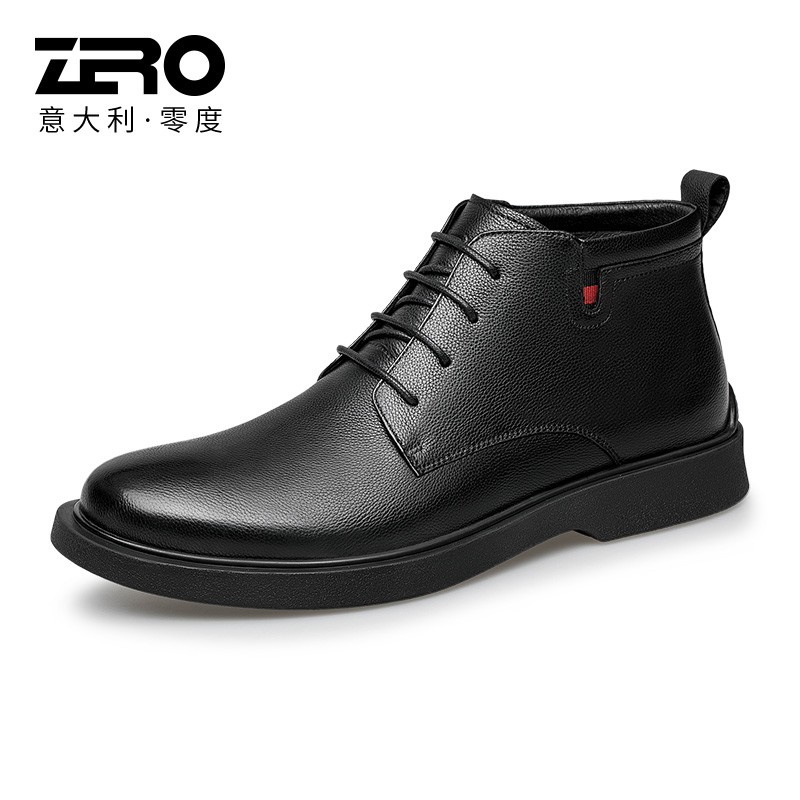 零度男鞋高帮休闲皮靴 新款男皮鞋英伦风潮流马丁靴 黑色【官方发售】
