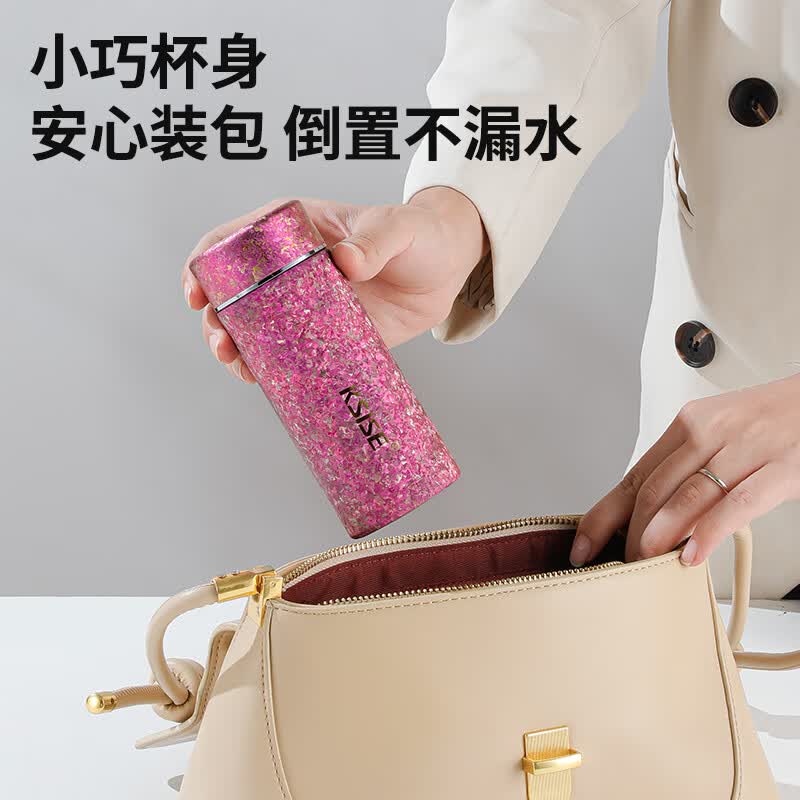 可赛斯保温杯纯钛小巧可爱便携少女迷你水杯简约保温瓶礼物送女友 纯钛口袋杯【粉色雪花纹】 200ml