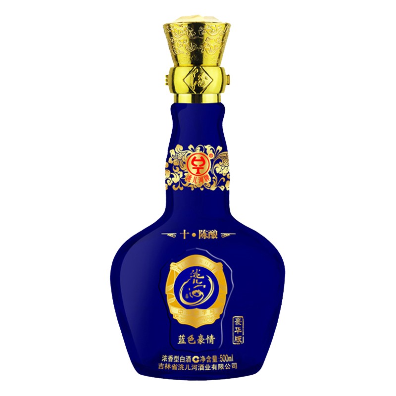 洮儿河蓝色豪情十年10年陈酿白酒浓香型 东北吉林名酒粮食酒礼盒装 38度 500mL 6瓶 整箱装