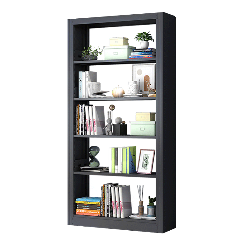 奈高钢制书架学校图书馆书籍柜书店家用落地资料架档案架阅览室铁艺展示架储物架黑色单面五层主架